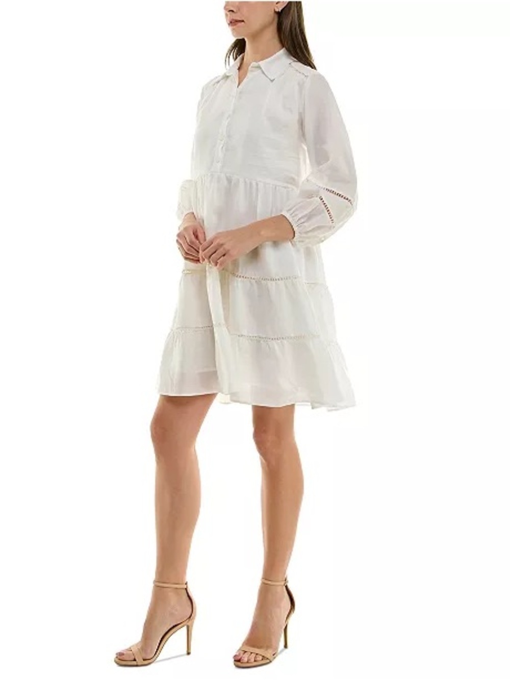 Taylor White Tiered Collared Mini Dress NWOT Size 10